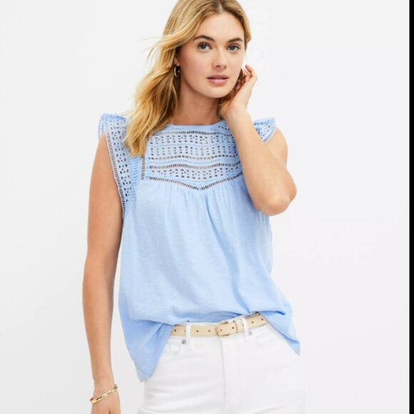 LOFT Eyelet Cap Sleeve Top - Women's Size S (THIS SHIRT IS NAVY BLUE) - Picture 1 of 7